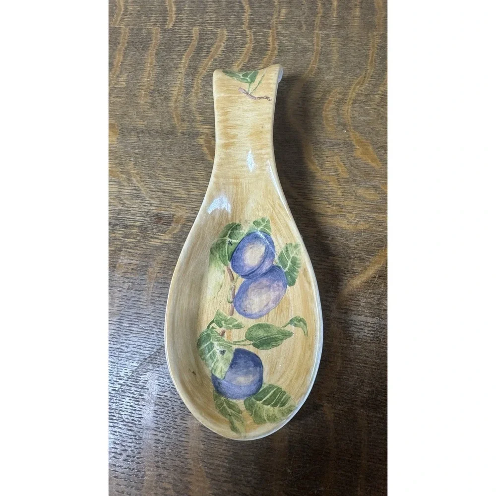 Jay Import Company Hand Painted Ceramic Spoon Rest Plums Fruit Kitchen Decor